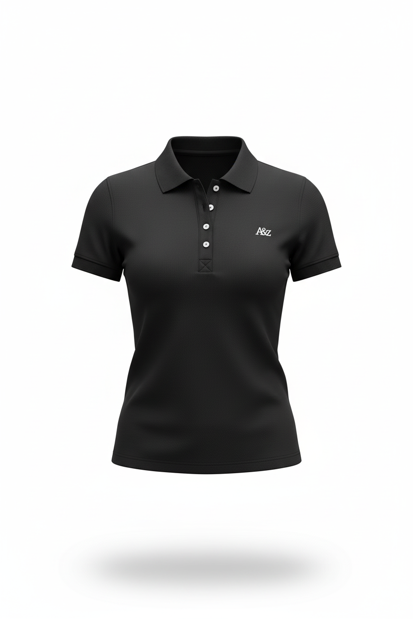 Polo Para Mujer Aero Solid Polo Dark Black Logo Blanco 4164