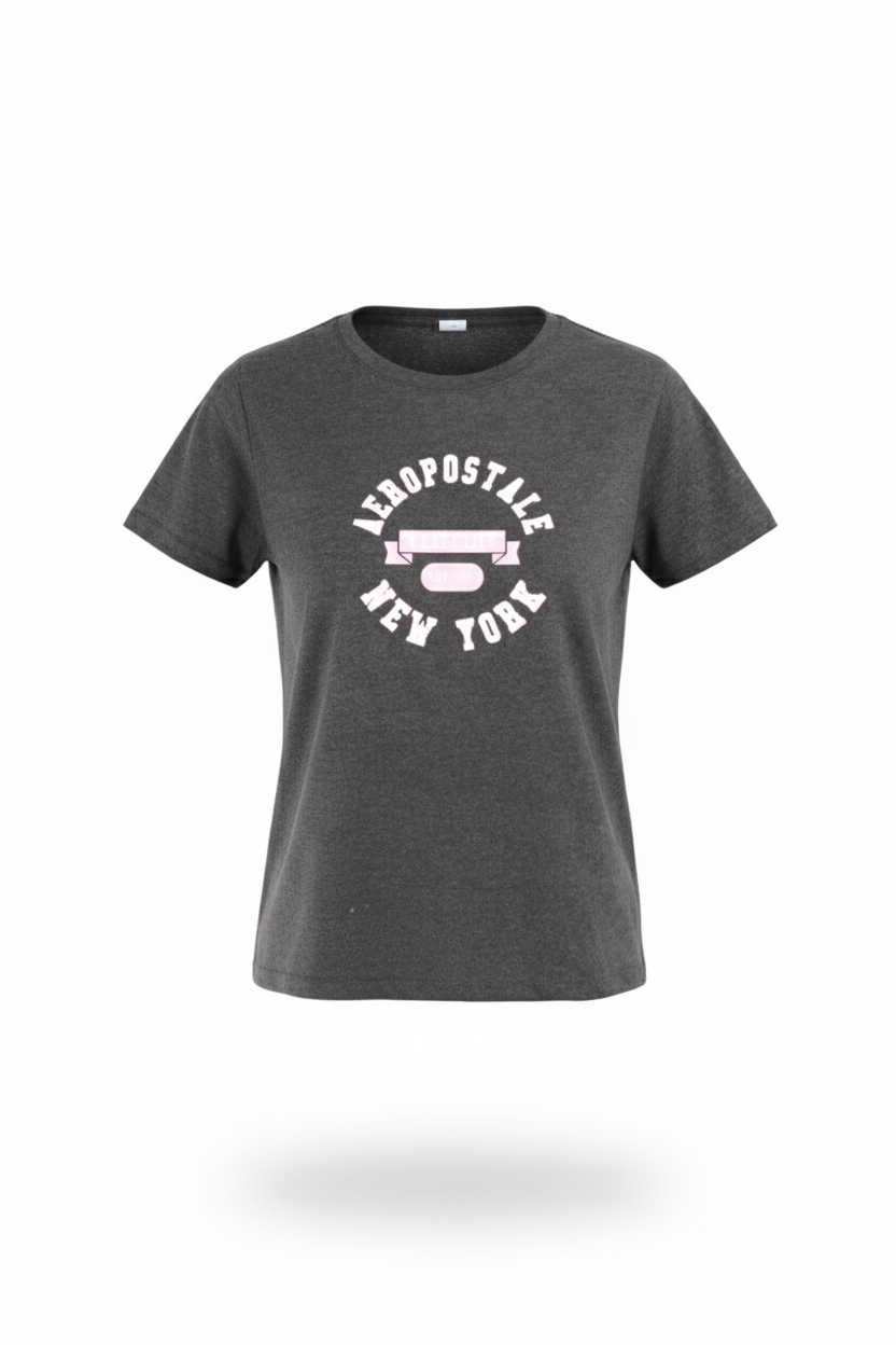 Camiseta Gris Oscuro Para Mujer Aeropostale Graphic Level 1 Charcoal Heather Grey 7017