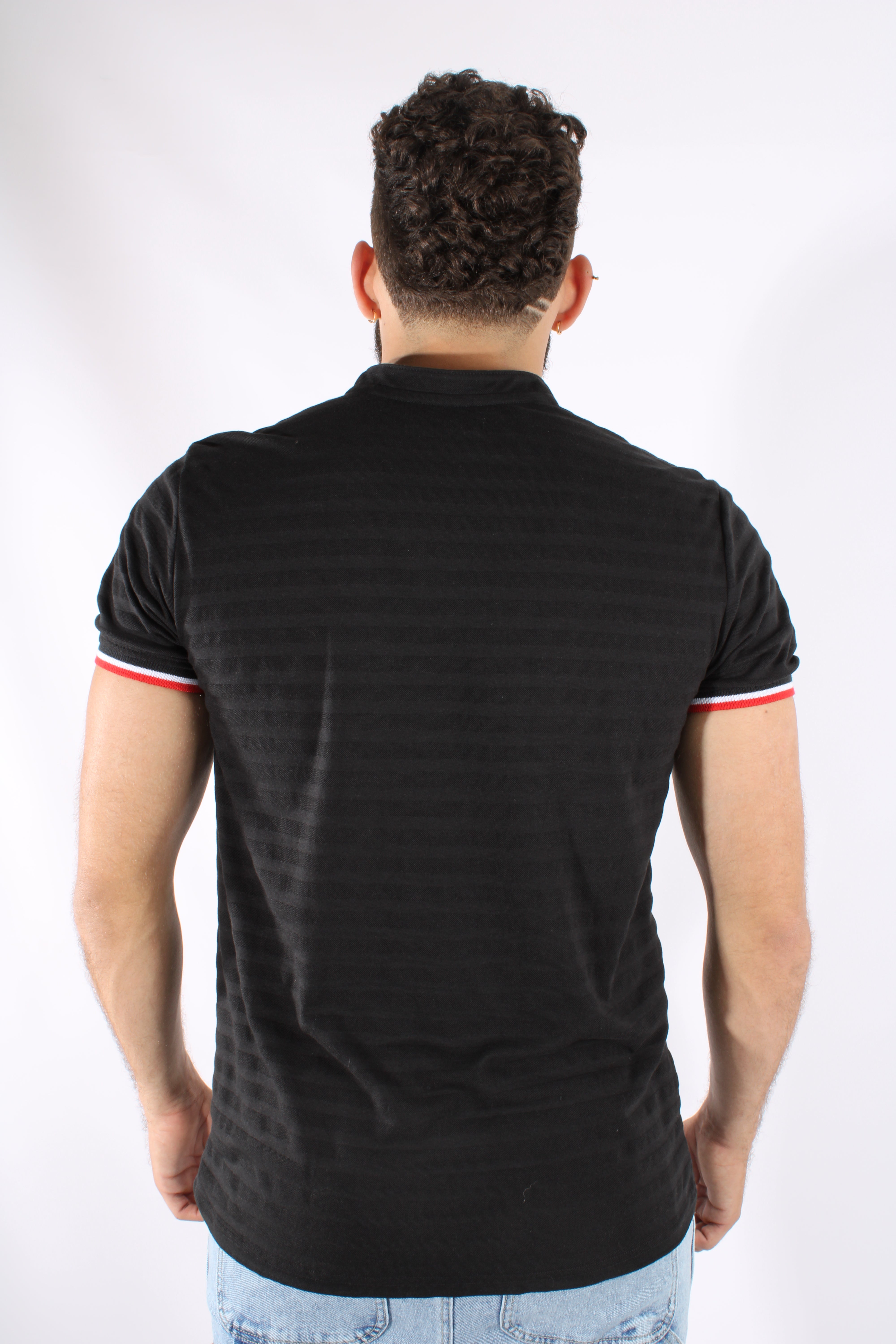 Camiseta Polo Negra Para Hombre Red And White Sleeves Aero Guys Ss