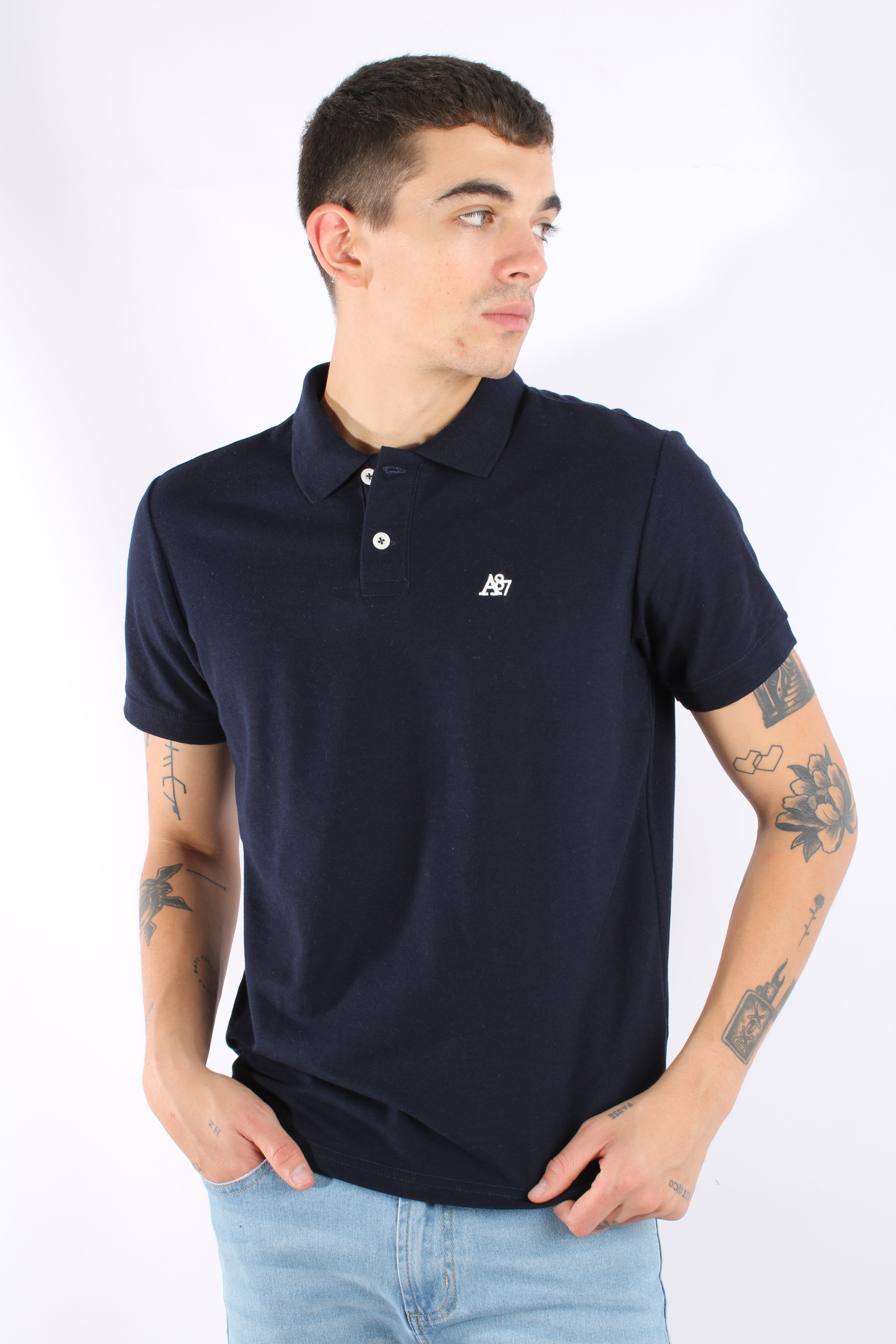 Polo Azul Oscura Para Hombre Aeropostale Guys Ss Solid Polo Cadet Navy 7907