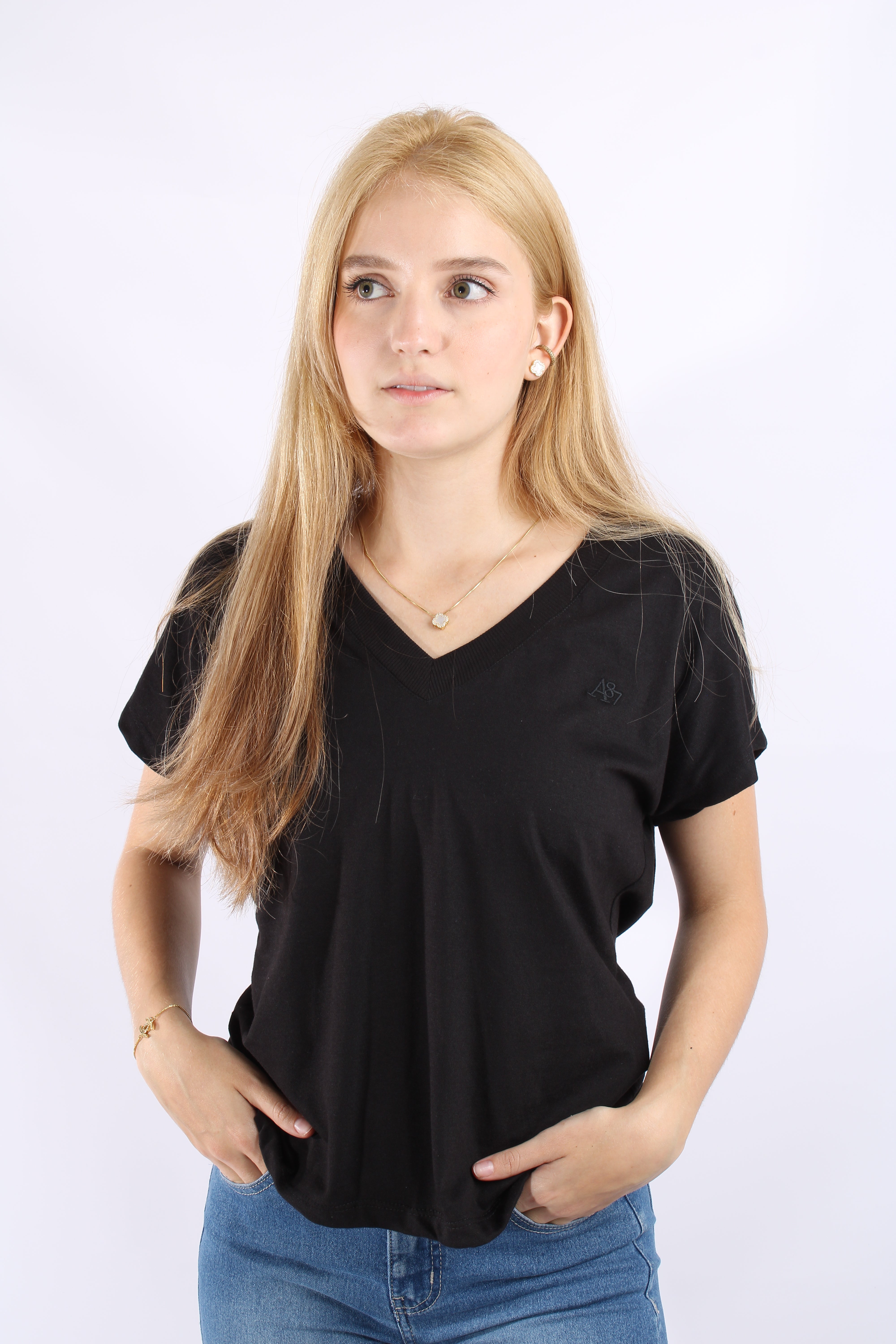 Camiseta Basica Negra Para Mujer Aeropostale Girls Solid Ss Dark Black 6505