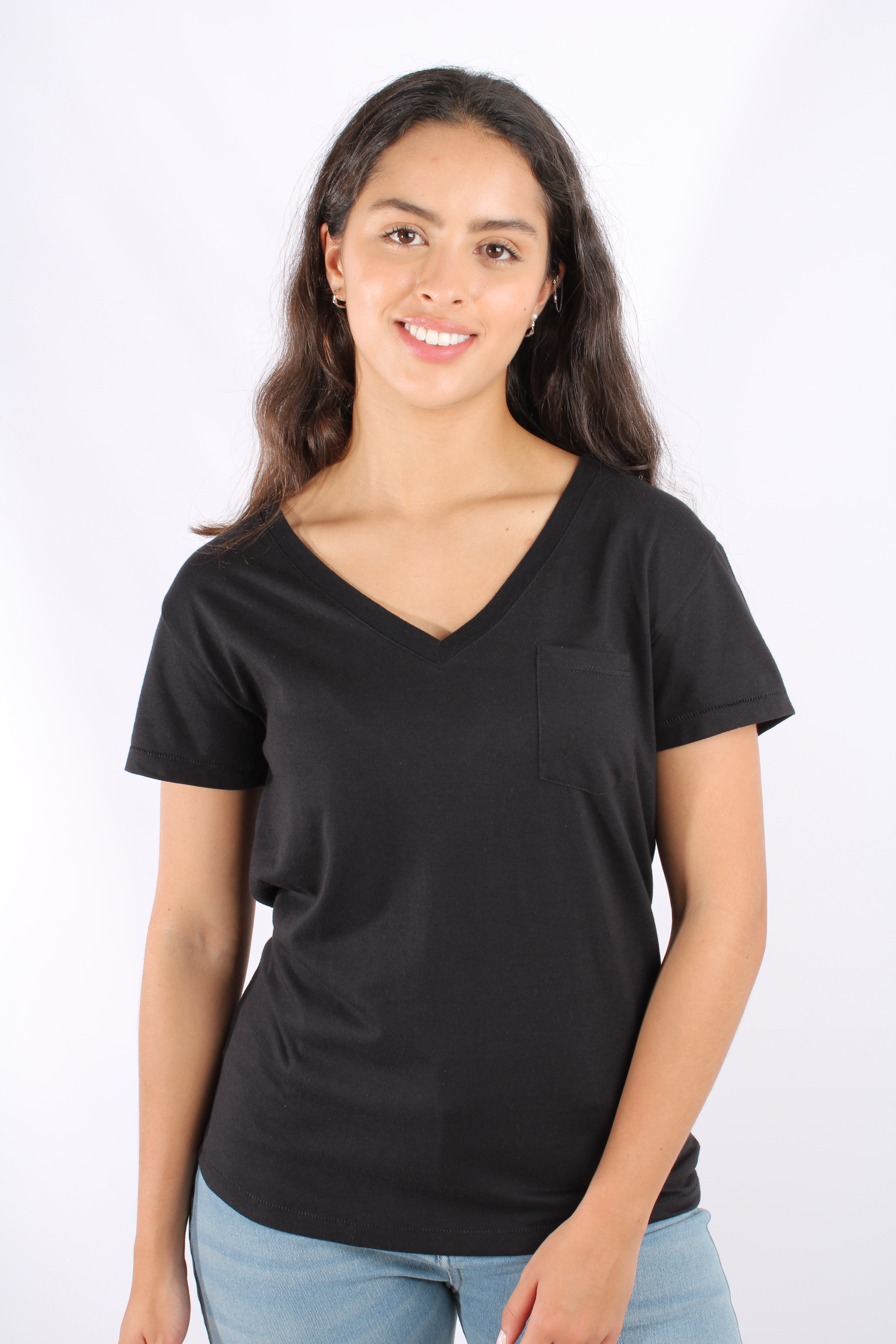 Camiseta Basica Negra Para Mujer Cuello V Aeropostale Girls Fashion Ss Dark Black 4151
