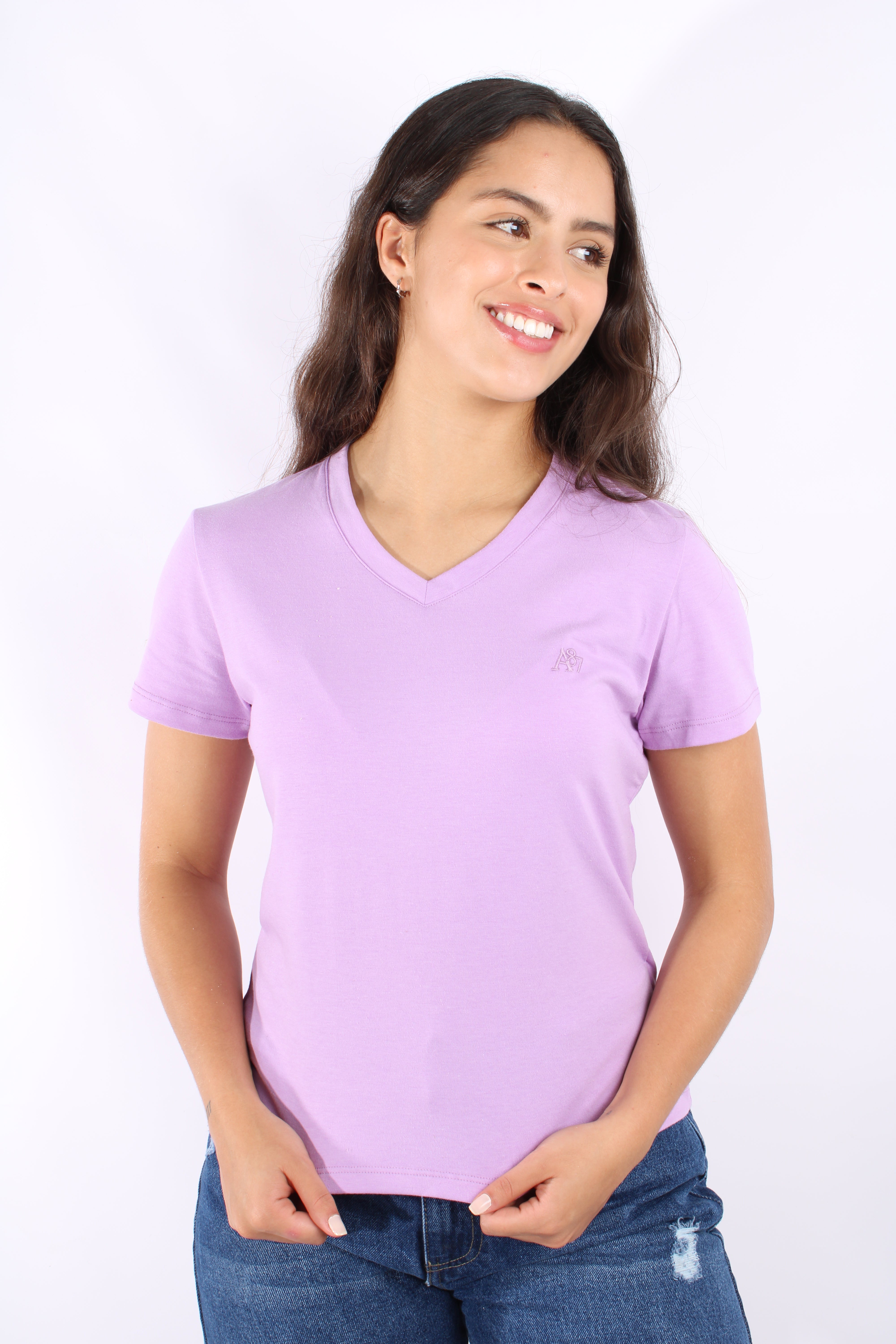 Camiseta Basica Morada Para Mujer Cuello V Aeropostale Girls Solid Ss Violet Tulip 4208