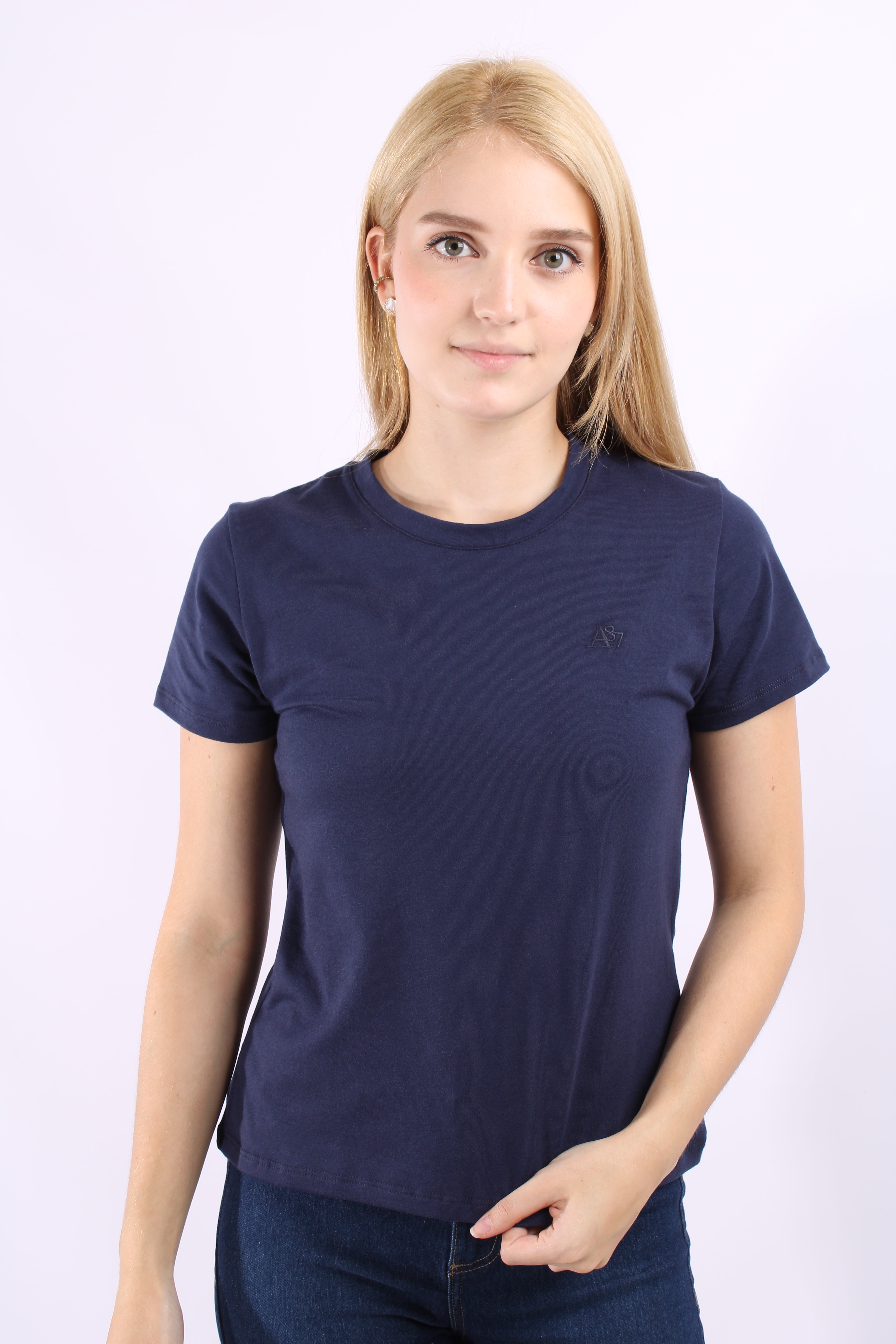 Camiseta Basica Azul Para Mujer Aeropostale Girls Solid Ss Cadet Navy 4204