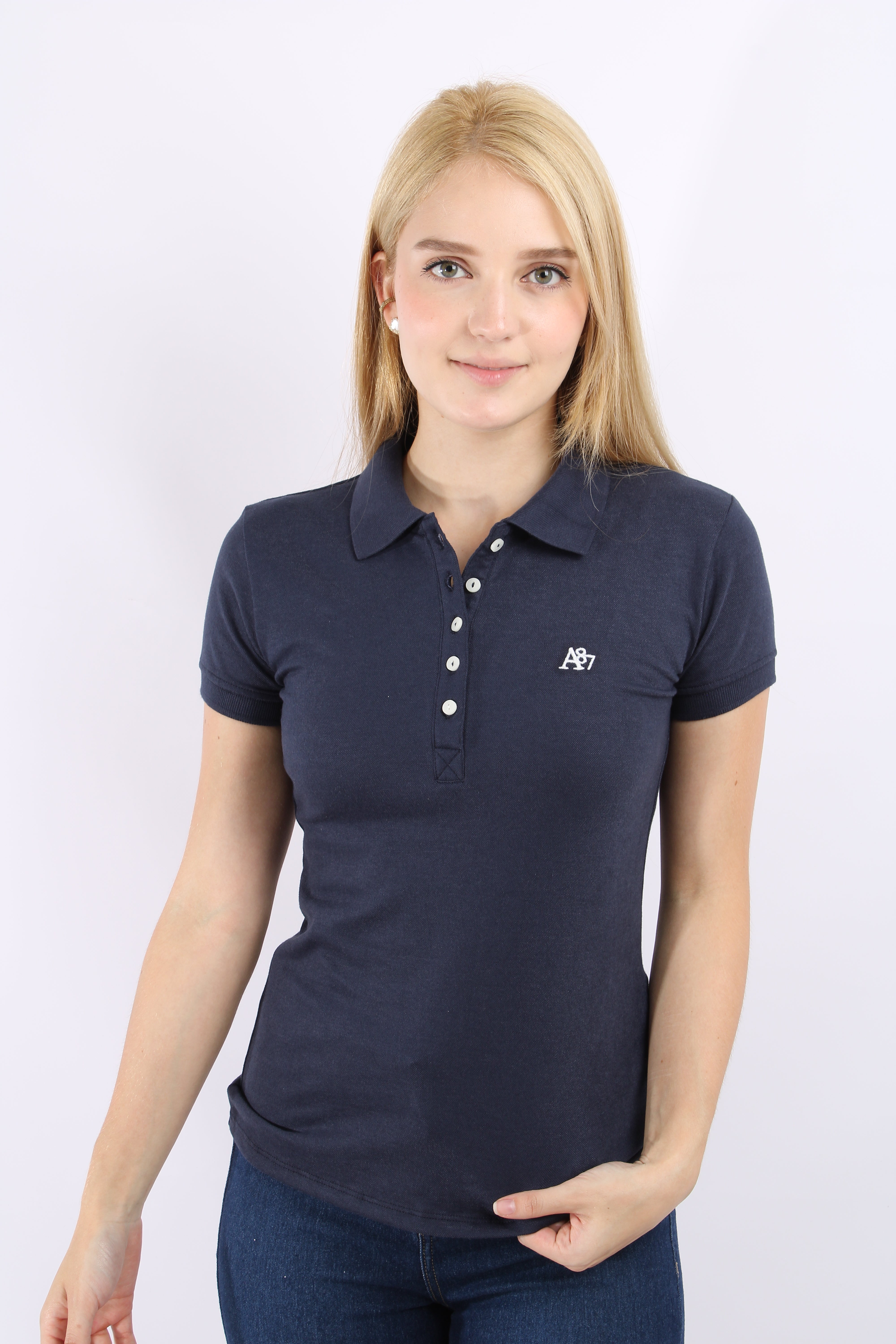 Polo Azul Oscuro Para Mujer Aeropostale Solid Polo Cadet Navy 4164