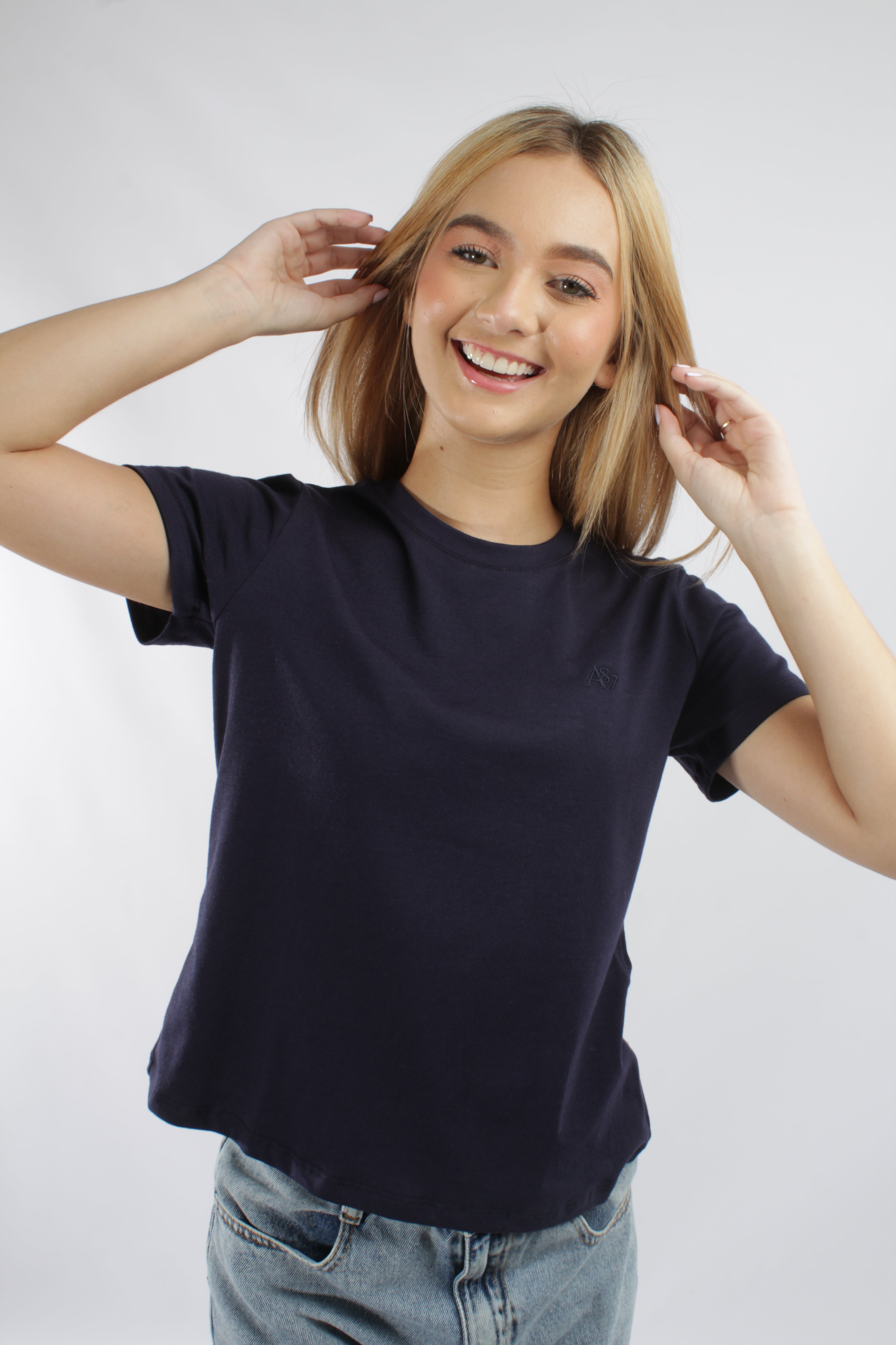 Camiseta Basica Para Mujer Dark Blue Logo Aero Girls Solid Ss Parisian Blue