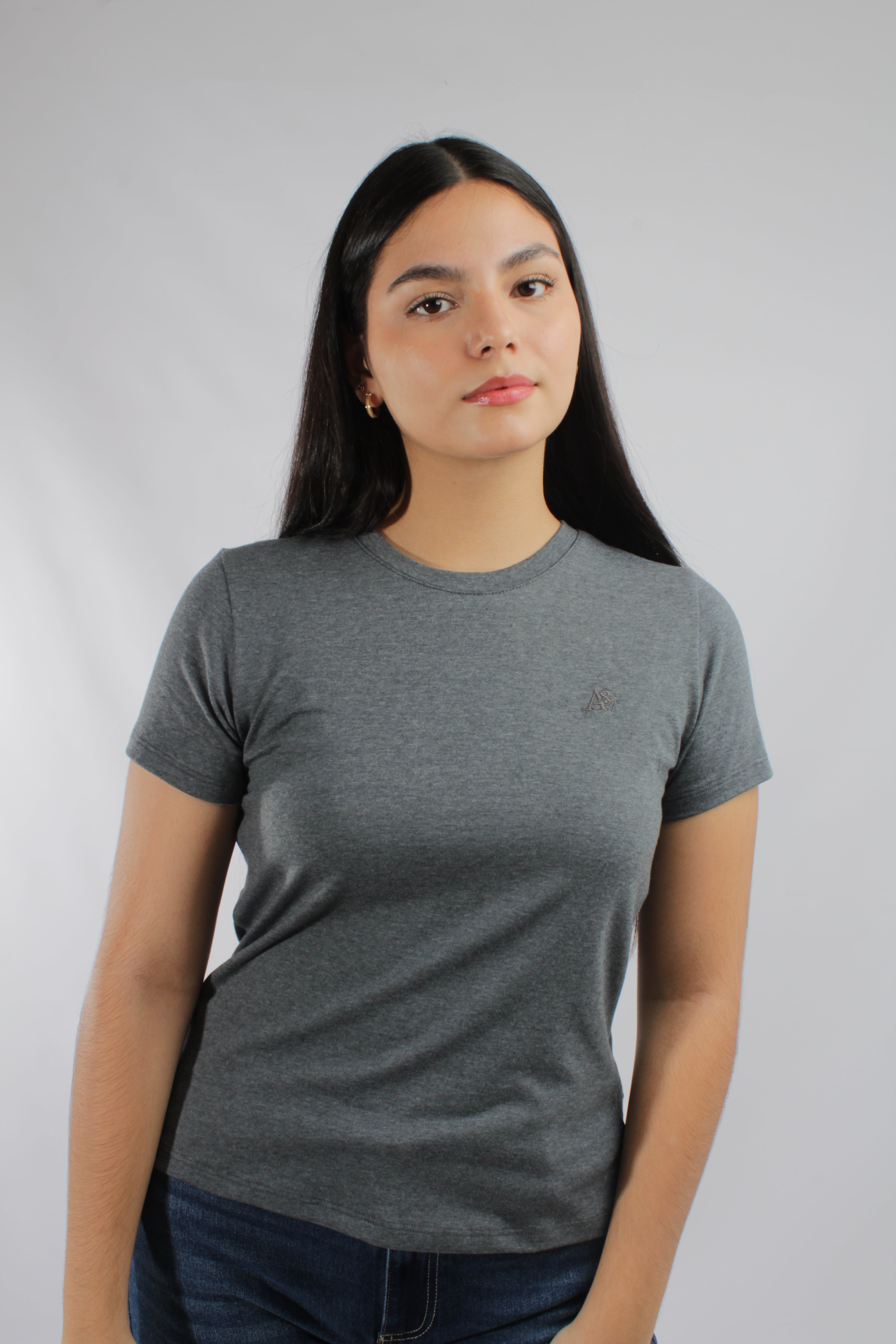 Camiseta Basica Para Mujer Round Neck Aero Girls Solid Ss Charcoal Gray