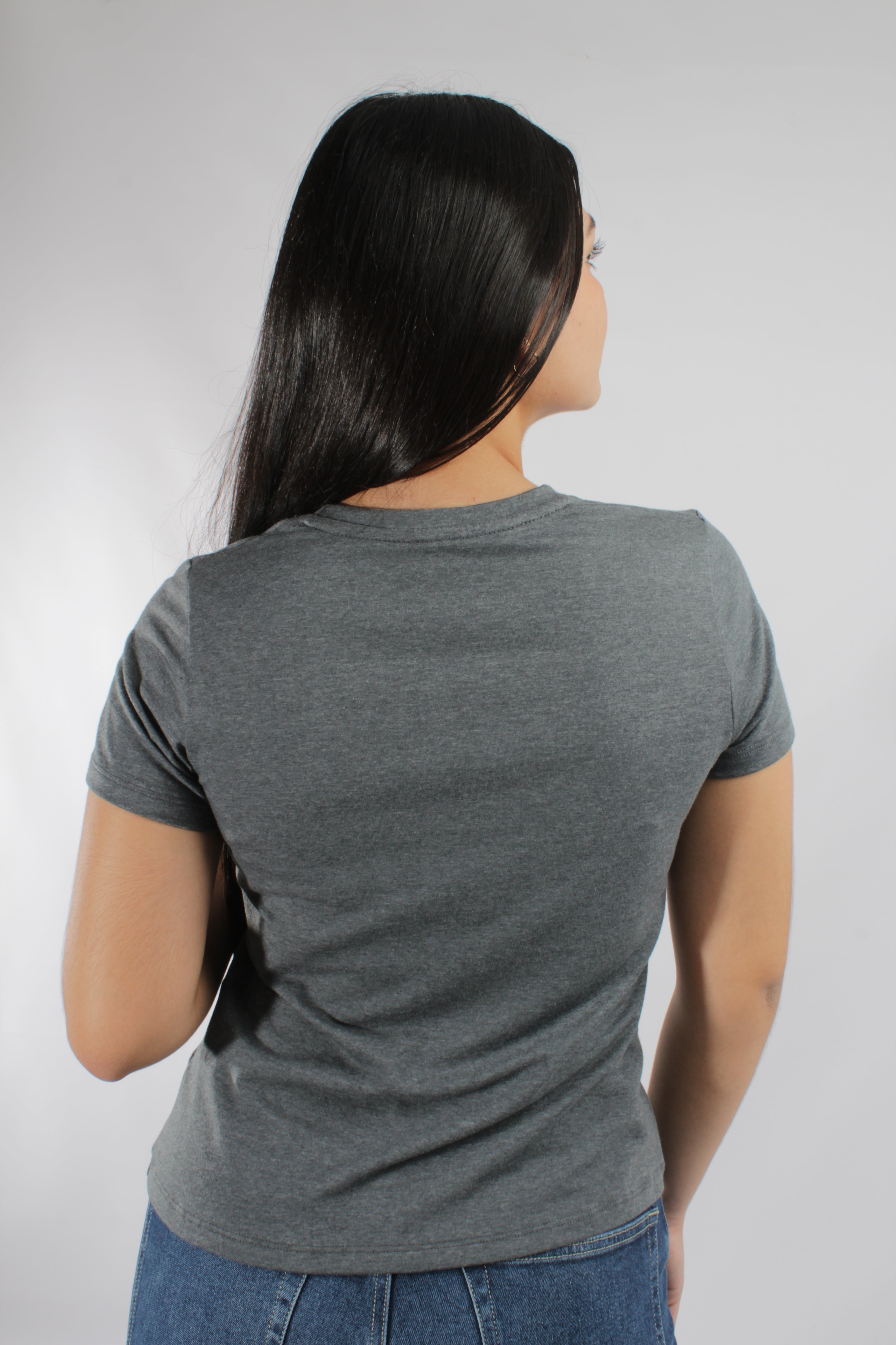 Camiseta Basica Para Mujer Round Neck Aero Girls Solid Ss Charcoal Gray