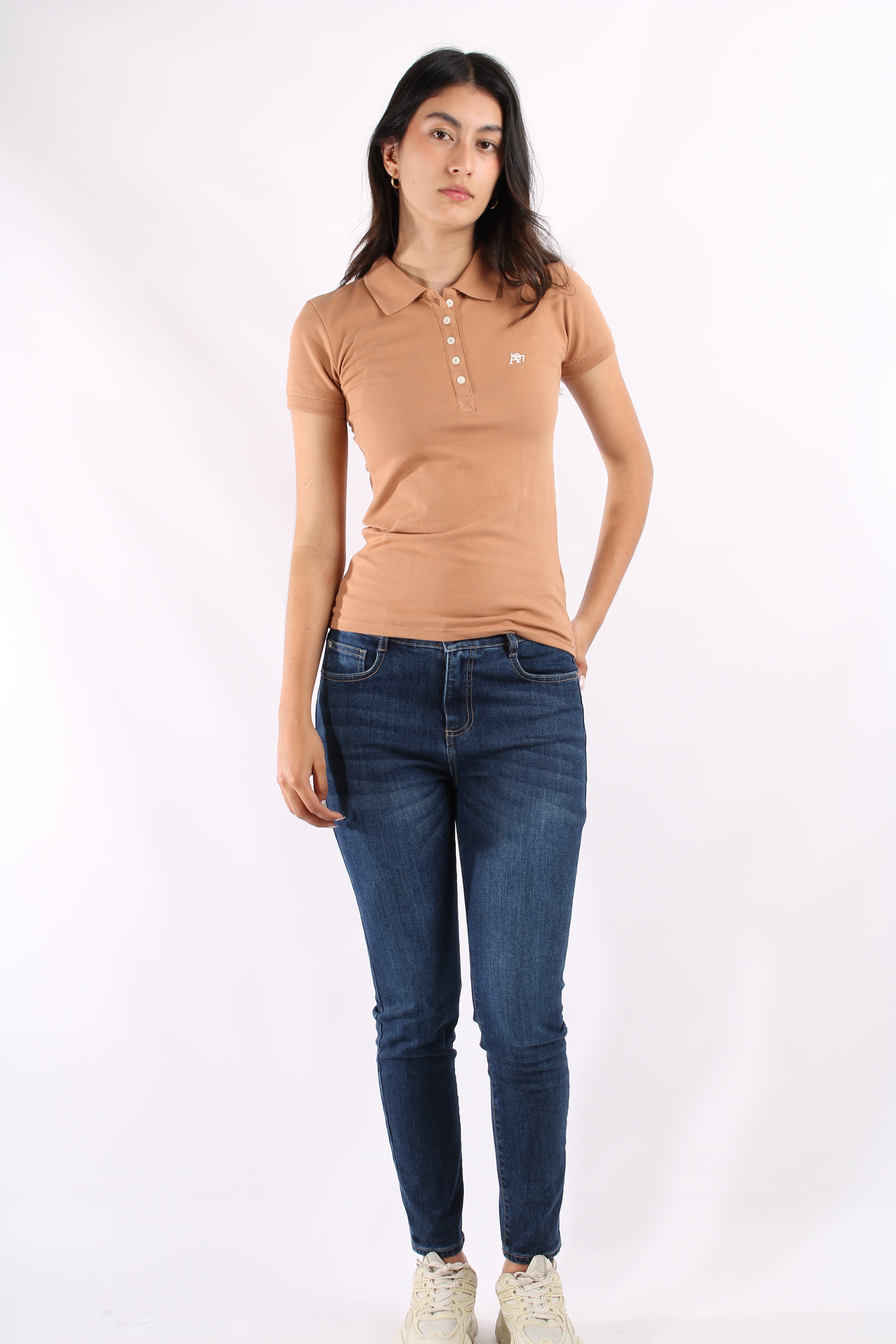 Polo Café Claro Para Mujer Aeropostale Solid Polo Apricot Buff 4164