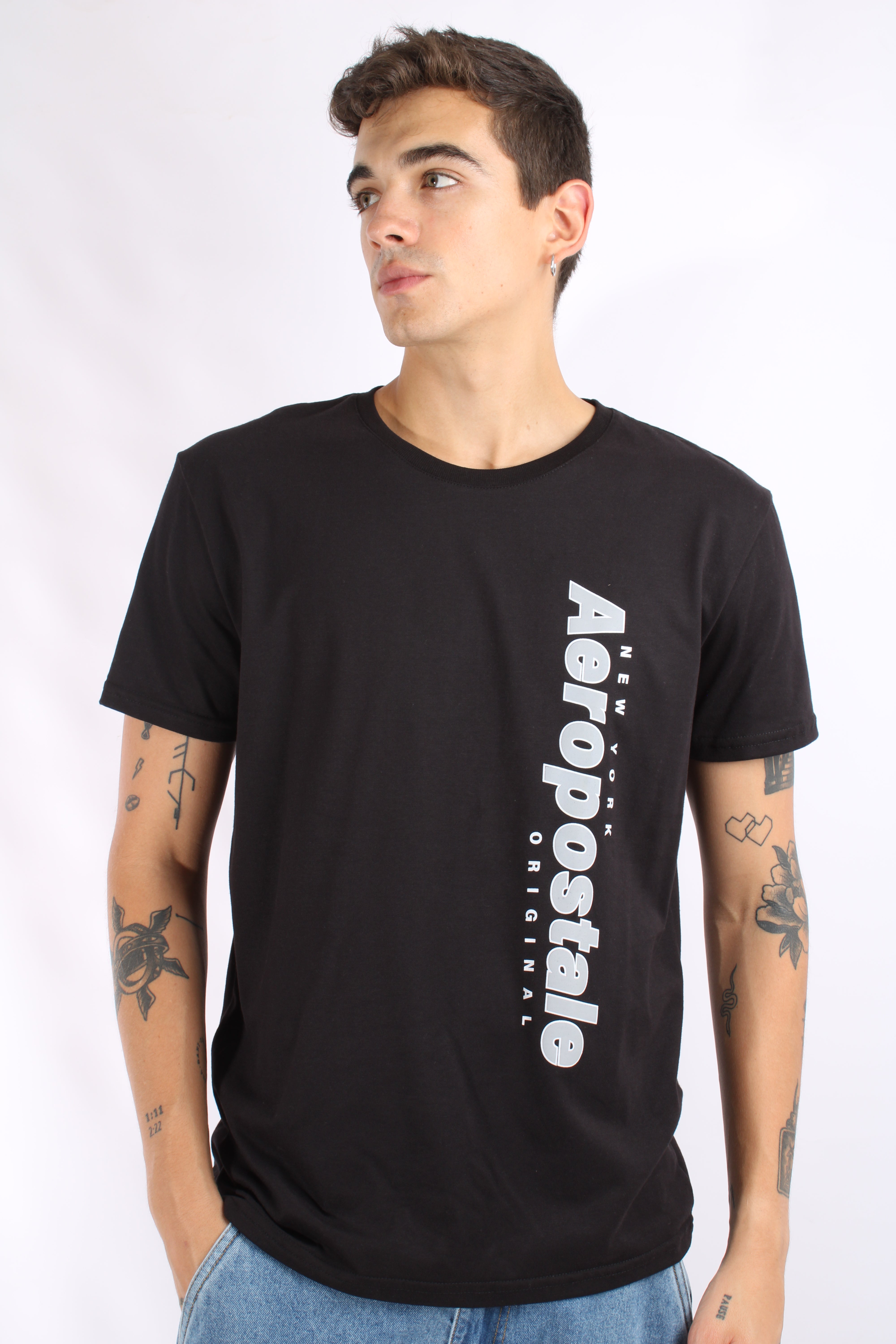 Camiseta Negra Para Hombre Aeropostale Level 2 Graphic Tees Dark Black 5599