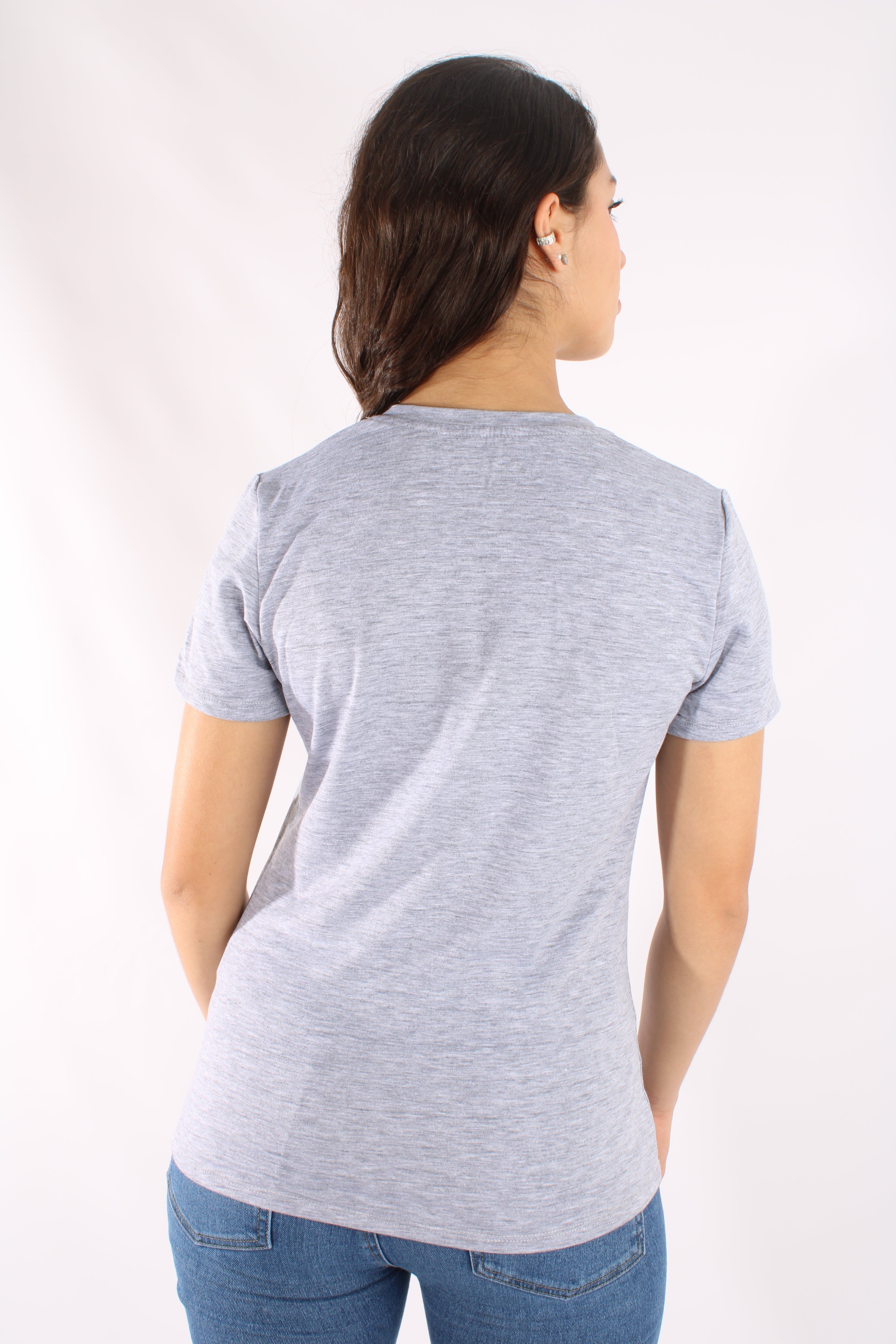 Camiseta Básica Gris Para Mujer Neck V Aero Girls Solid Ss Lhg