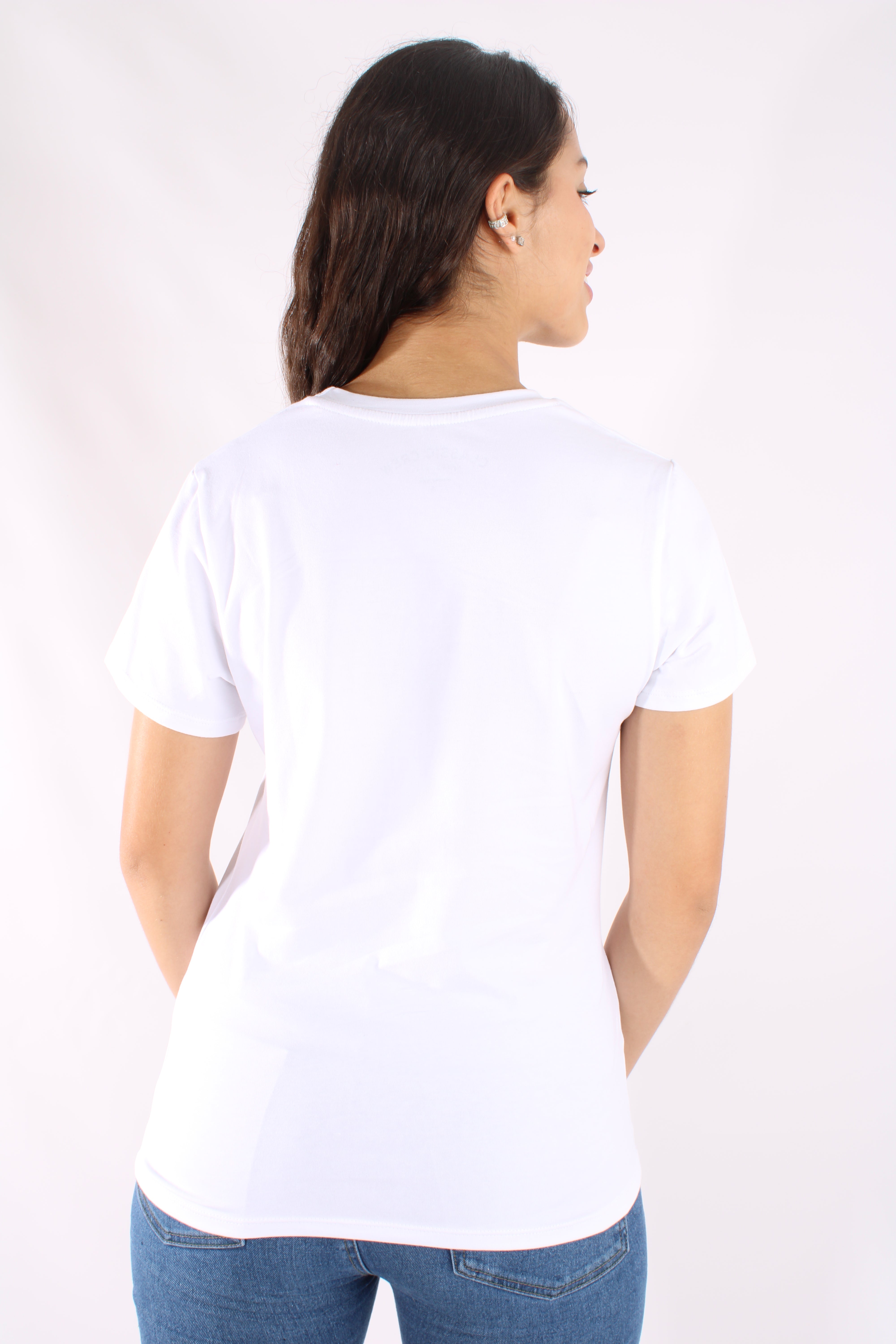 Camiseta Básica Blanca Para Mujer Round Neck Aero Girls Solid Ss