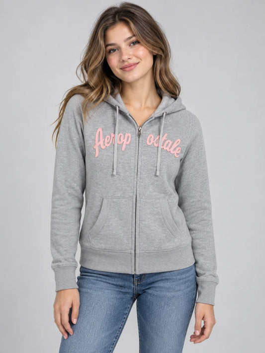 AERO GIRLS FLEECE ZIP FRONT LIGHT HEATHER GREY