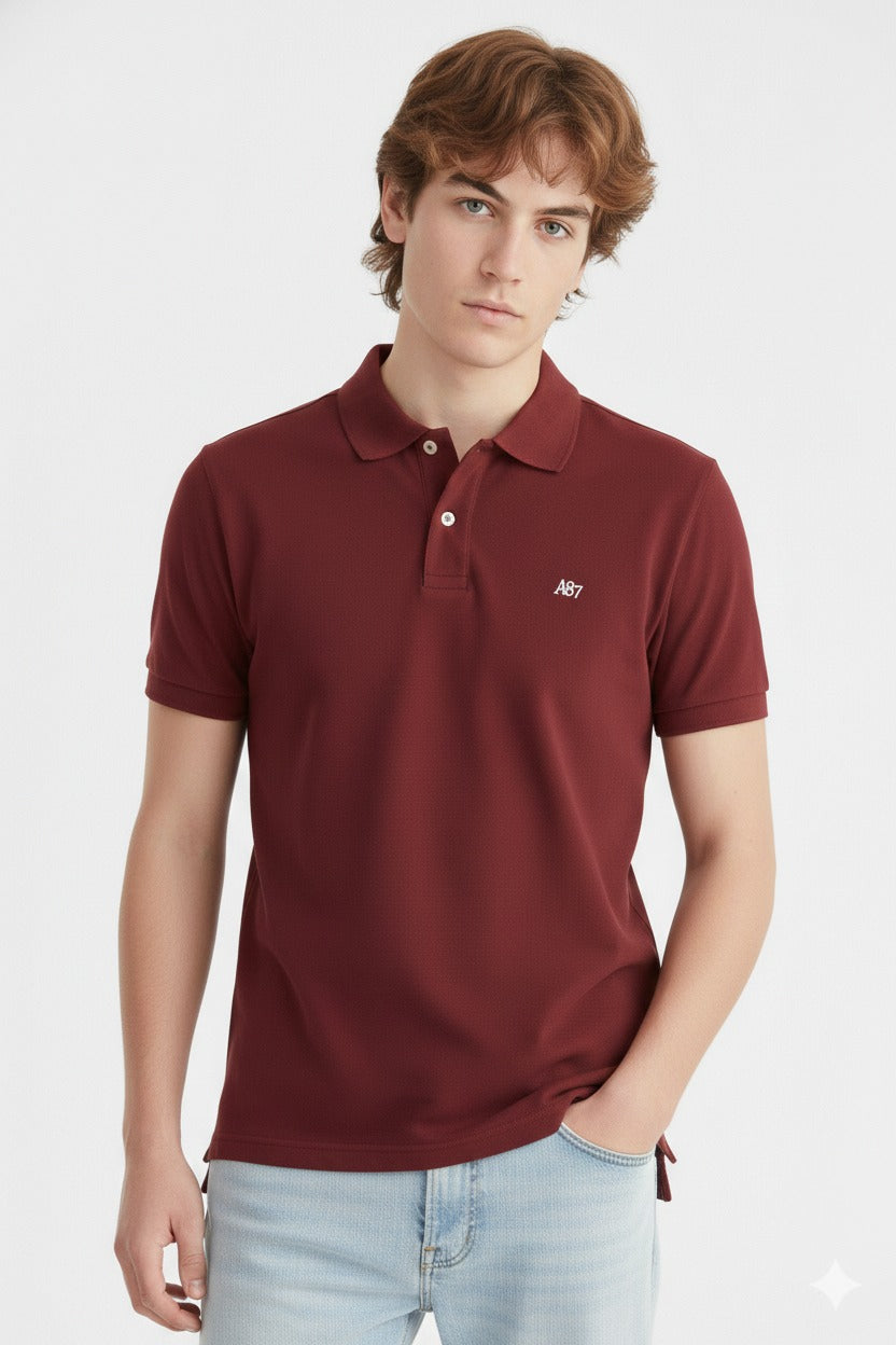 Polo Para Hombre Aero Guys Ss Solid Polo Earth Red White Logo