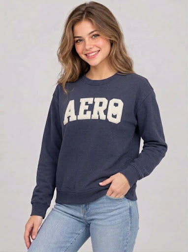 AERO GIRLS FLEECE CREW CADET NAVY