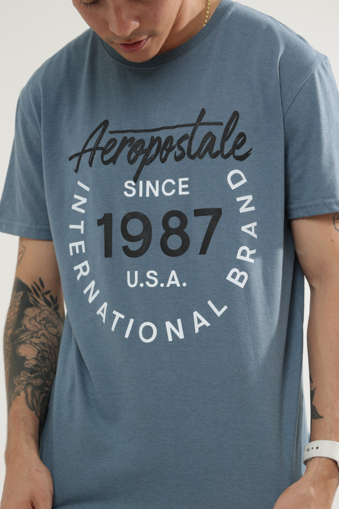 Camiseta Para Hombre Cursive Letters Aero Level 1 Graphic Tees Aegean Blue