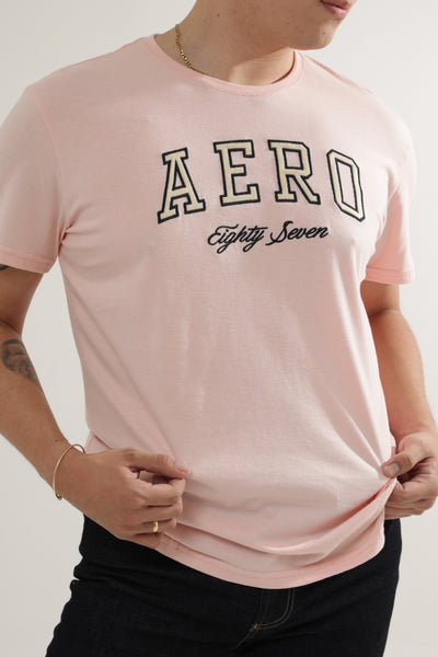 Camiseta Para Hombre Big Yellow Letters Aero Level 2 Graphic Tees Silver Pink