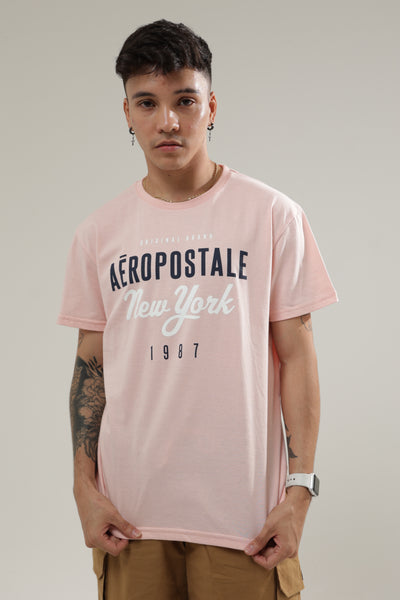 Camiseta Para Hombre Cursive New York Aero Level 1 Graphic Tees Silver Pink