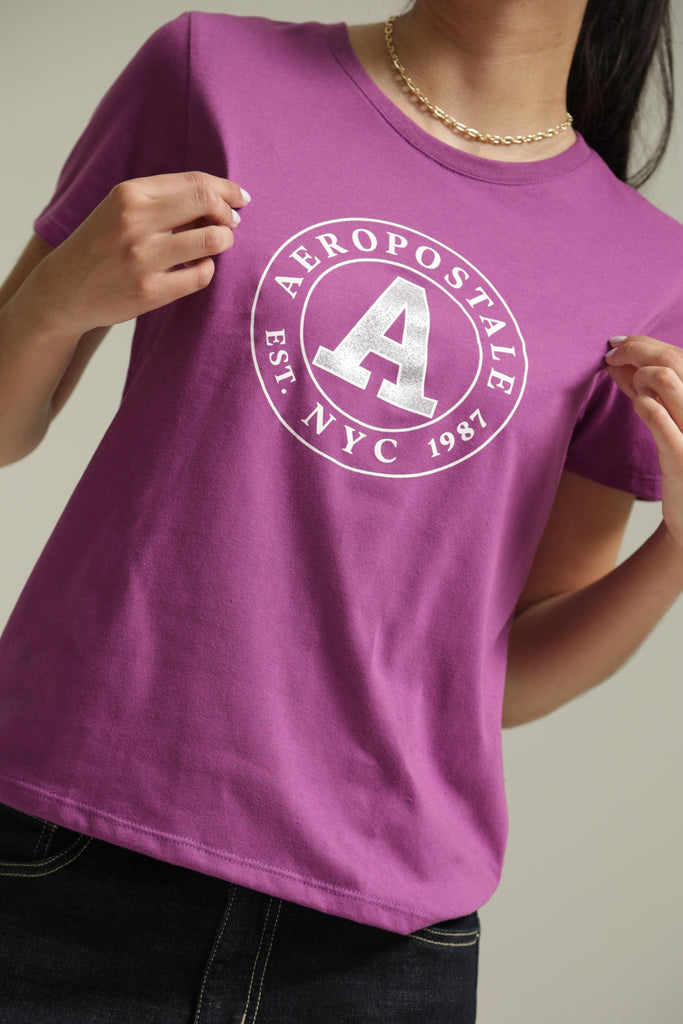 Camiseta Para Mujer Aero Graphic Level 1 Sunset Purple Letter A Frosty