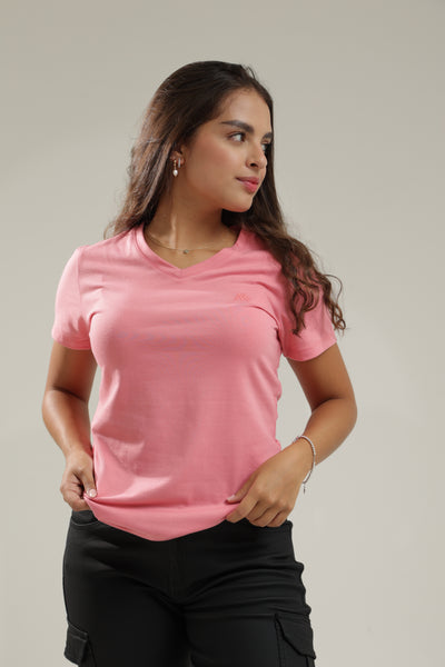 Camiseta Basica Para Mujer Aero Girls Solid Ss Ash Rose V Neck