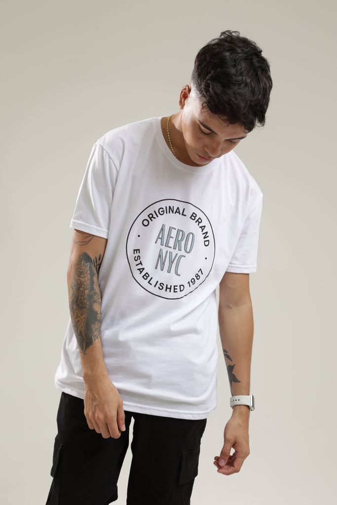 Camiseta Para Hombre Aero Level 1 Graphic Tees Bright White Circle 1987