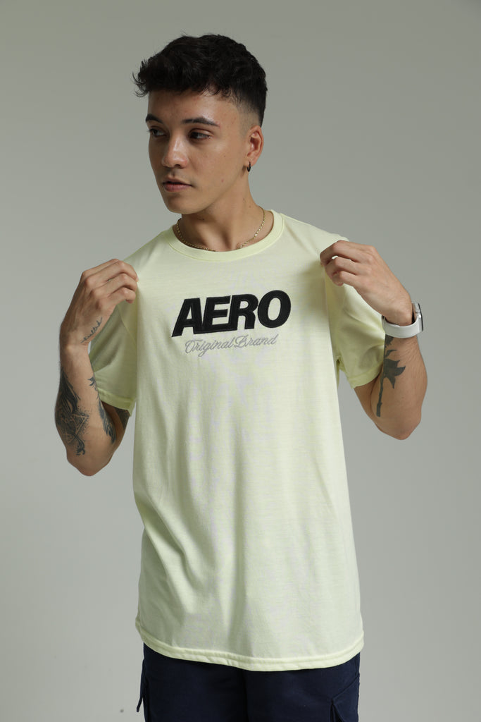 Camiseta Para Hombre Original Brand Cursive Gray Aero Level 2 Graphic Tees Light Yellow