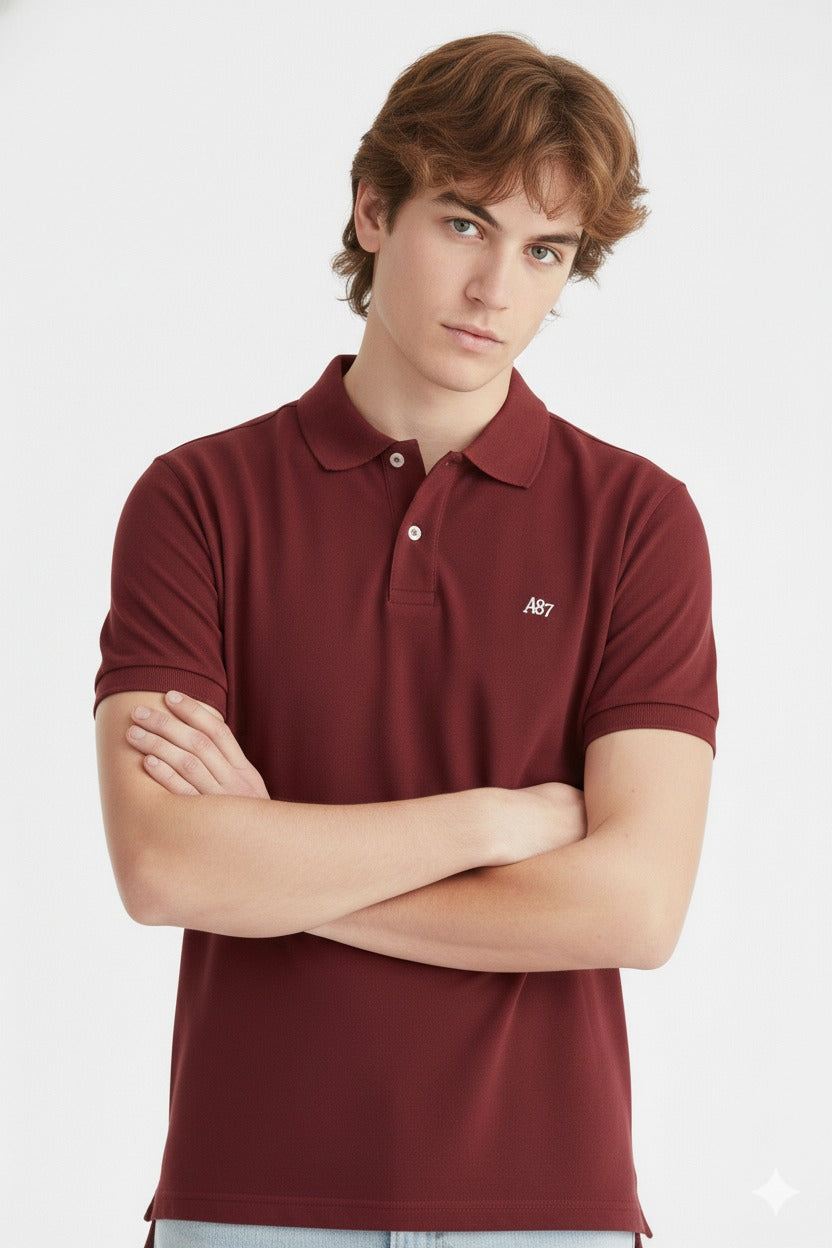 Polo Para Hombre Aero Guys Ss Solid Polo Earth Red White Logo