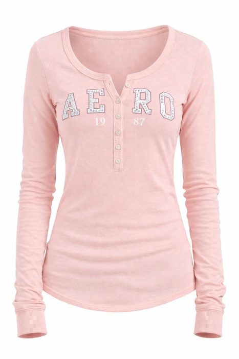 AERO GIRLS LS HENLEY MERMAID PINK