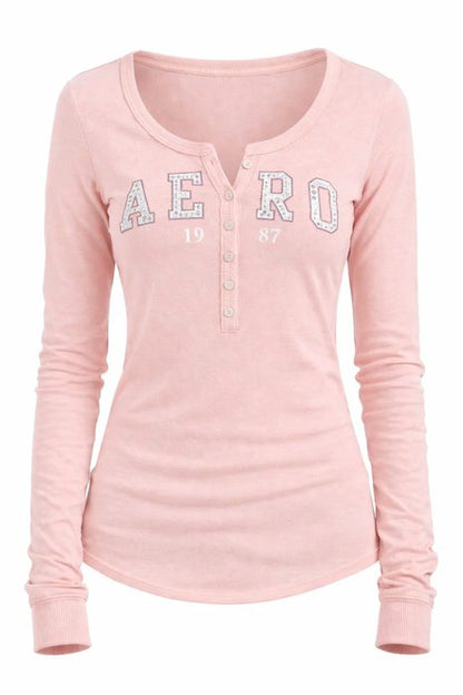 AERO GIRLS LS HENLEY MERMAID PINK