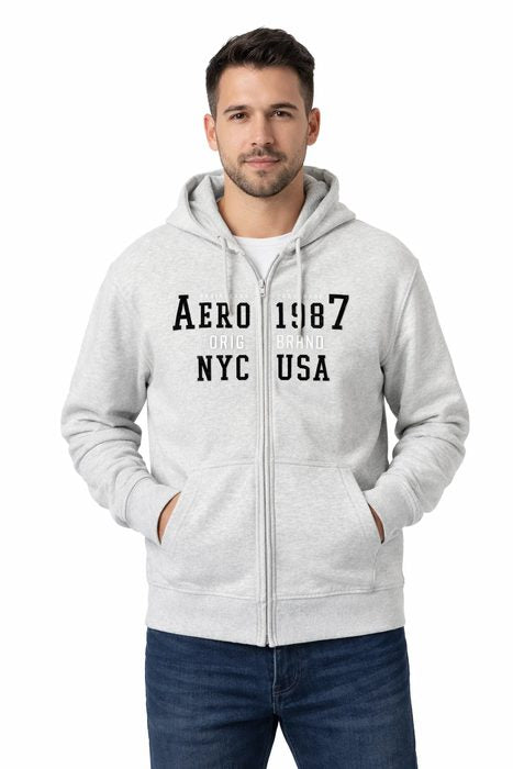 AERO GUYS FULL ZIP HOODIES LIGHT HEATHER GREY