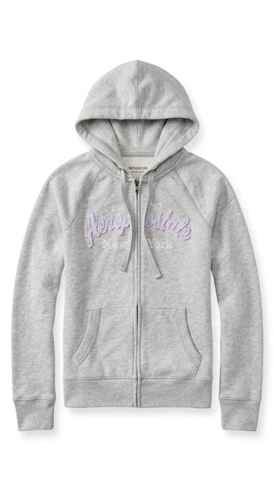 AERO GIRLS FLEECE ZIP FRONT LIGHT HEATHER GREY