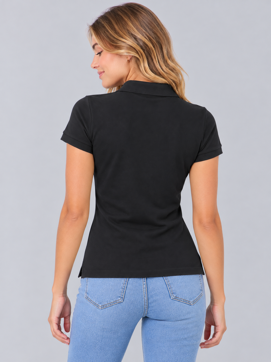 Polo Para Mujer Aero Solid Polo Dark Black Logo Blanco