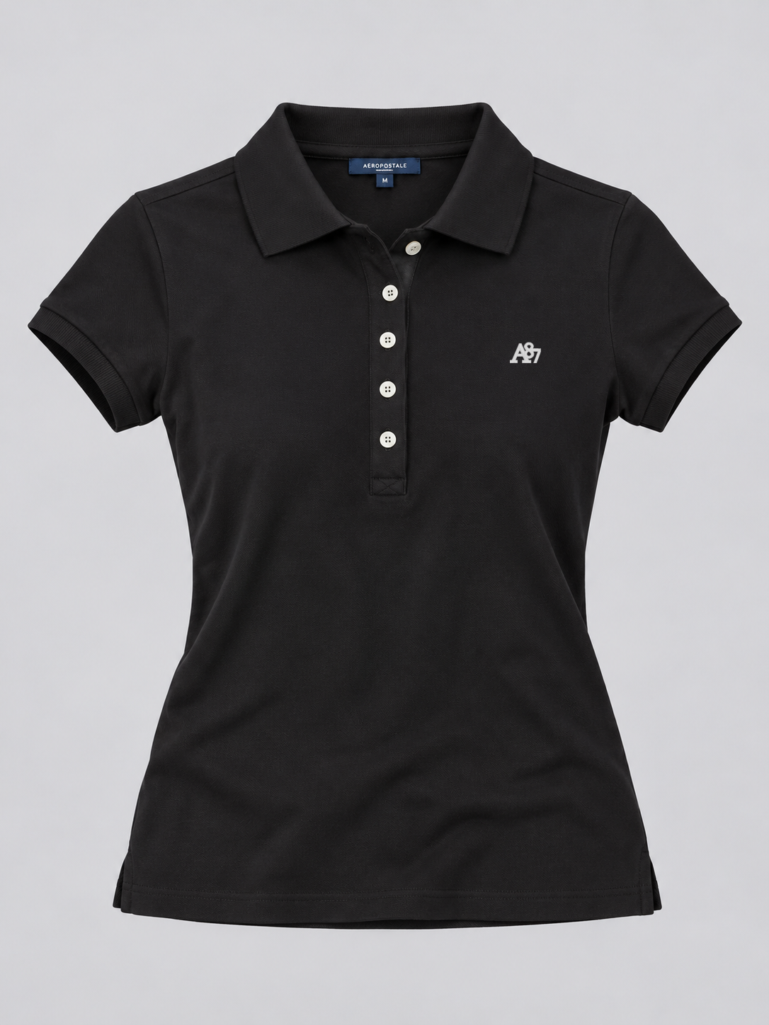 Polo Para Mujer Aero Solid Polo Dark Black Logo Blanco