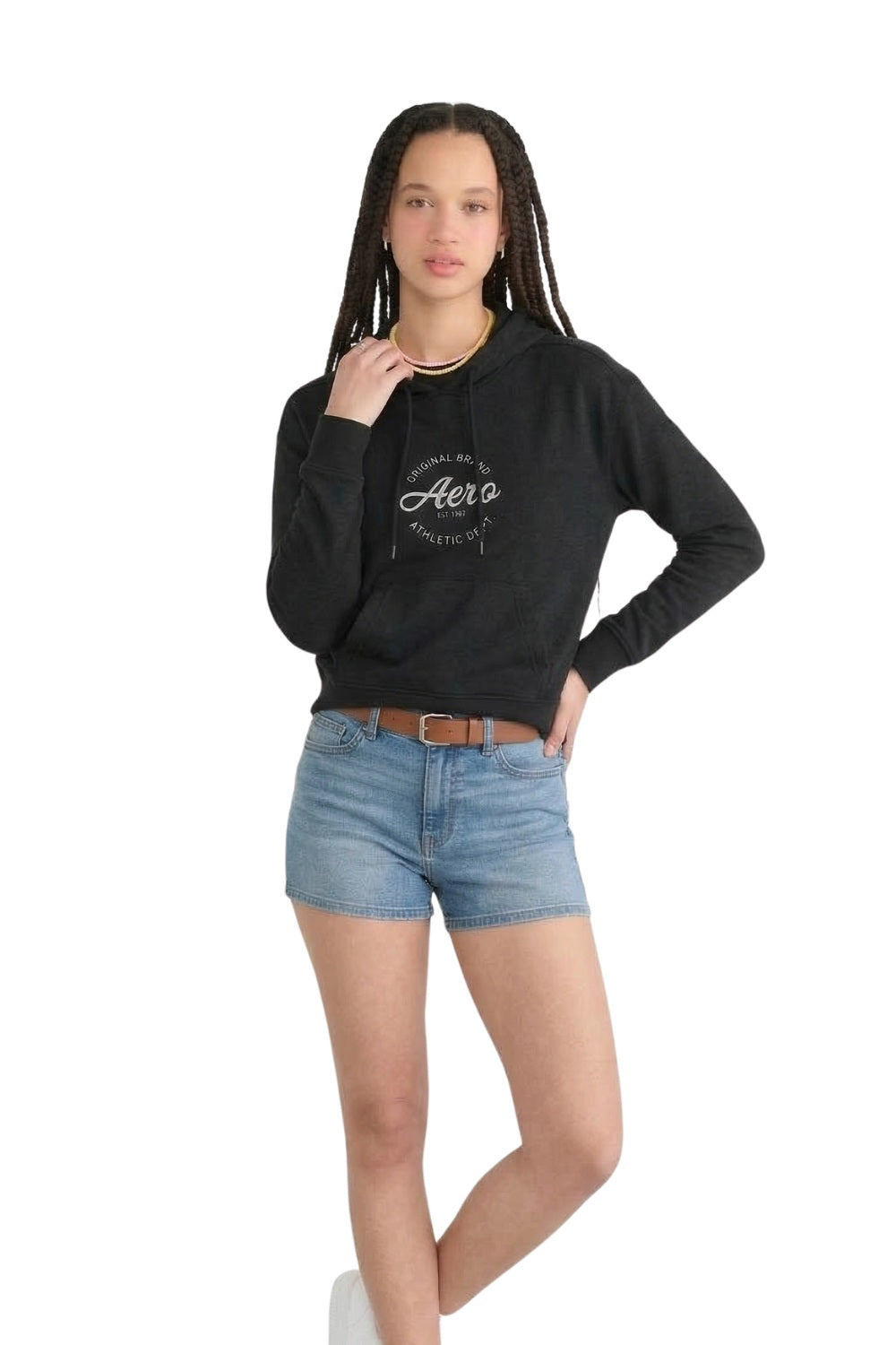 Buzo Para Mujer Aero Fleec Pop Over Dark Black 3842