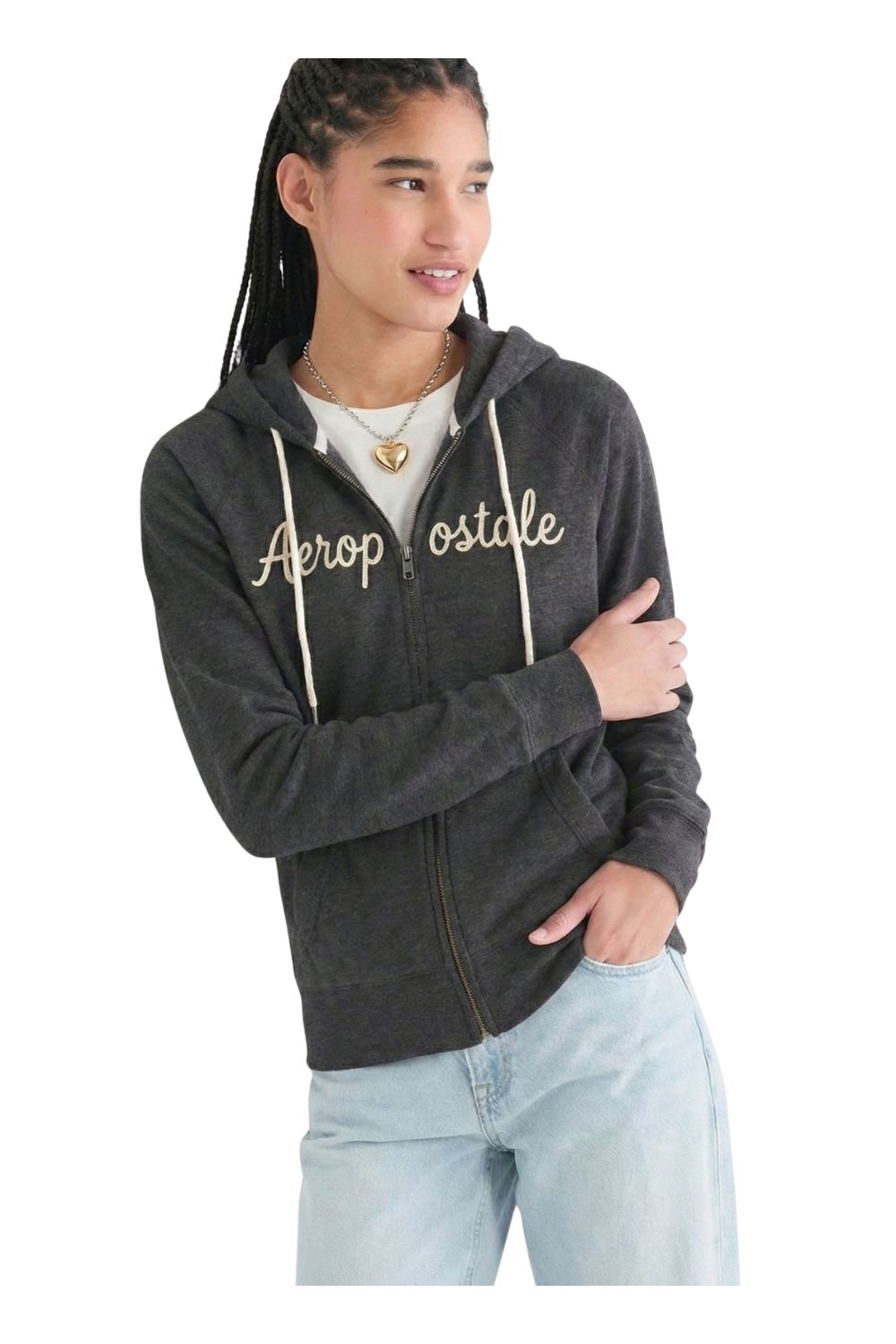 Buzo Para Mujer Aero Fleece Zip Charcoal Grey 3780