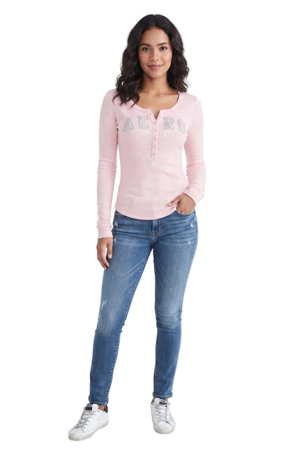 AERO GIRLS LS HENLEY MERMAID PINK
