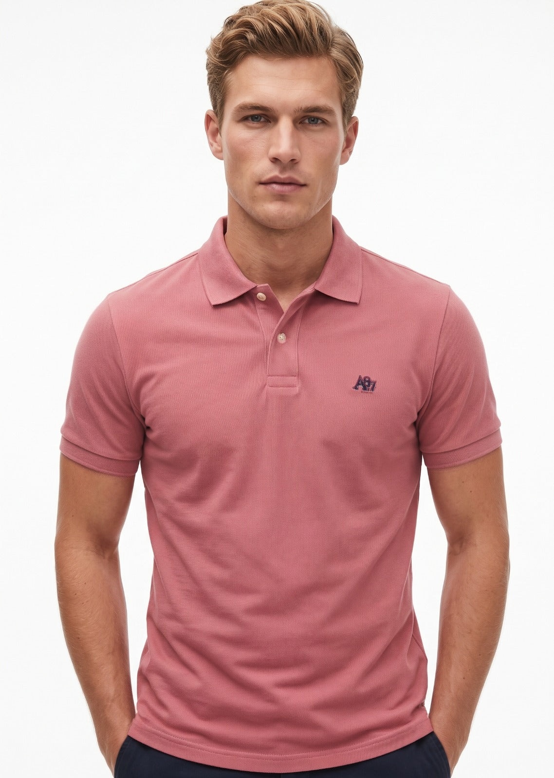 AERO GUYS SS SOLID POLO PINK FLAMBE