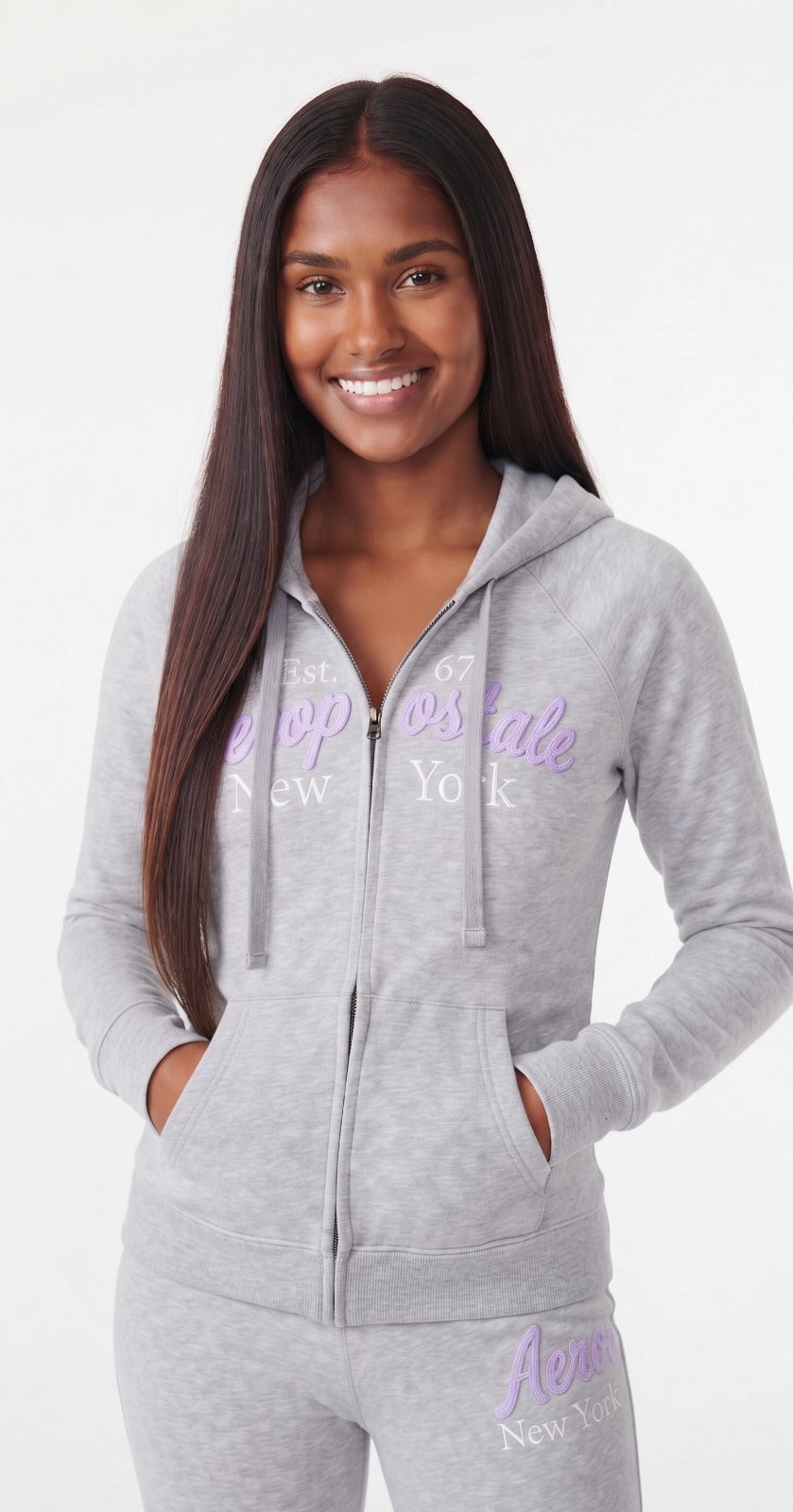 AERO GIRLS FLEECE ZIP FRONT LIGHT HEATHER GREY