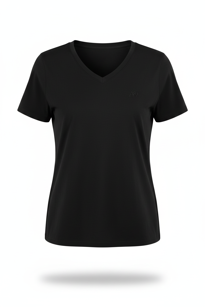 Camiseta Básica Negra Para Mujer V Neck Aero Girls Solid Ss Dark Black