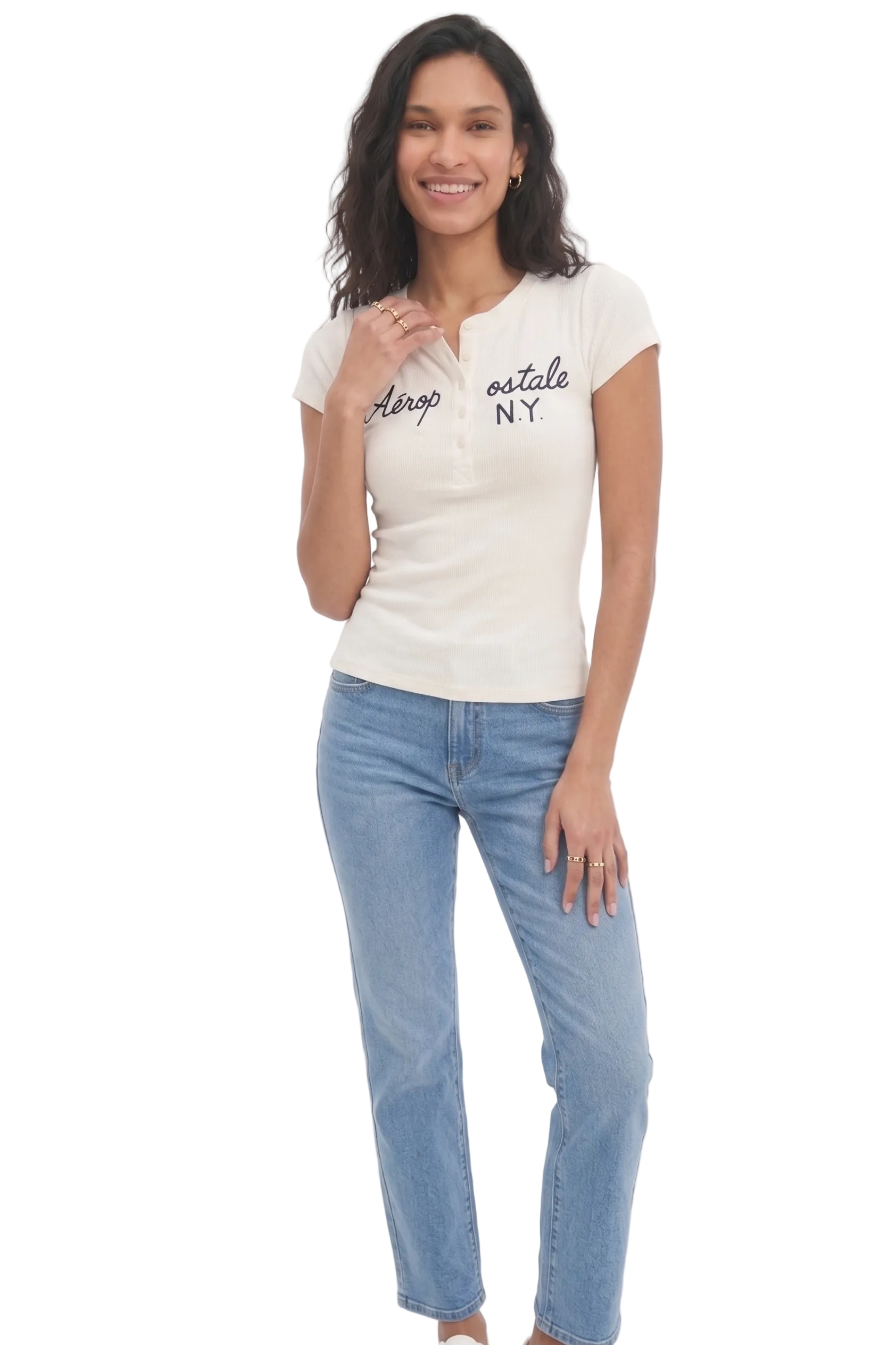 Camiseta Para Mujer Aero Girls SS Henley Birch SLIM  4775
