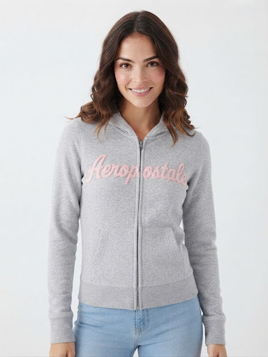 AERO GIRLS FLEECE ZIP FRONT LIGHT HEATHER GREY