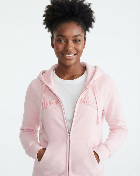 AERO GIRLS FLEECE ZIP FRONT SILVER PINK