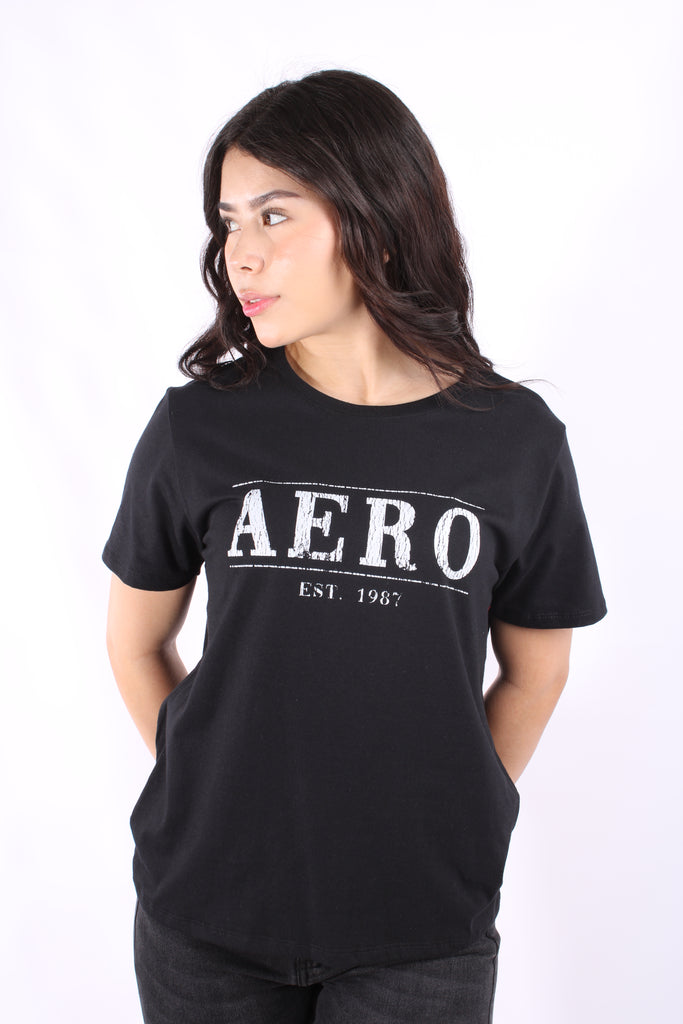 Camiseta Negra Para Mujer Aeropostale Graphic Level 1 Dark Black 6735