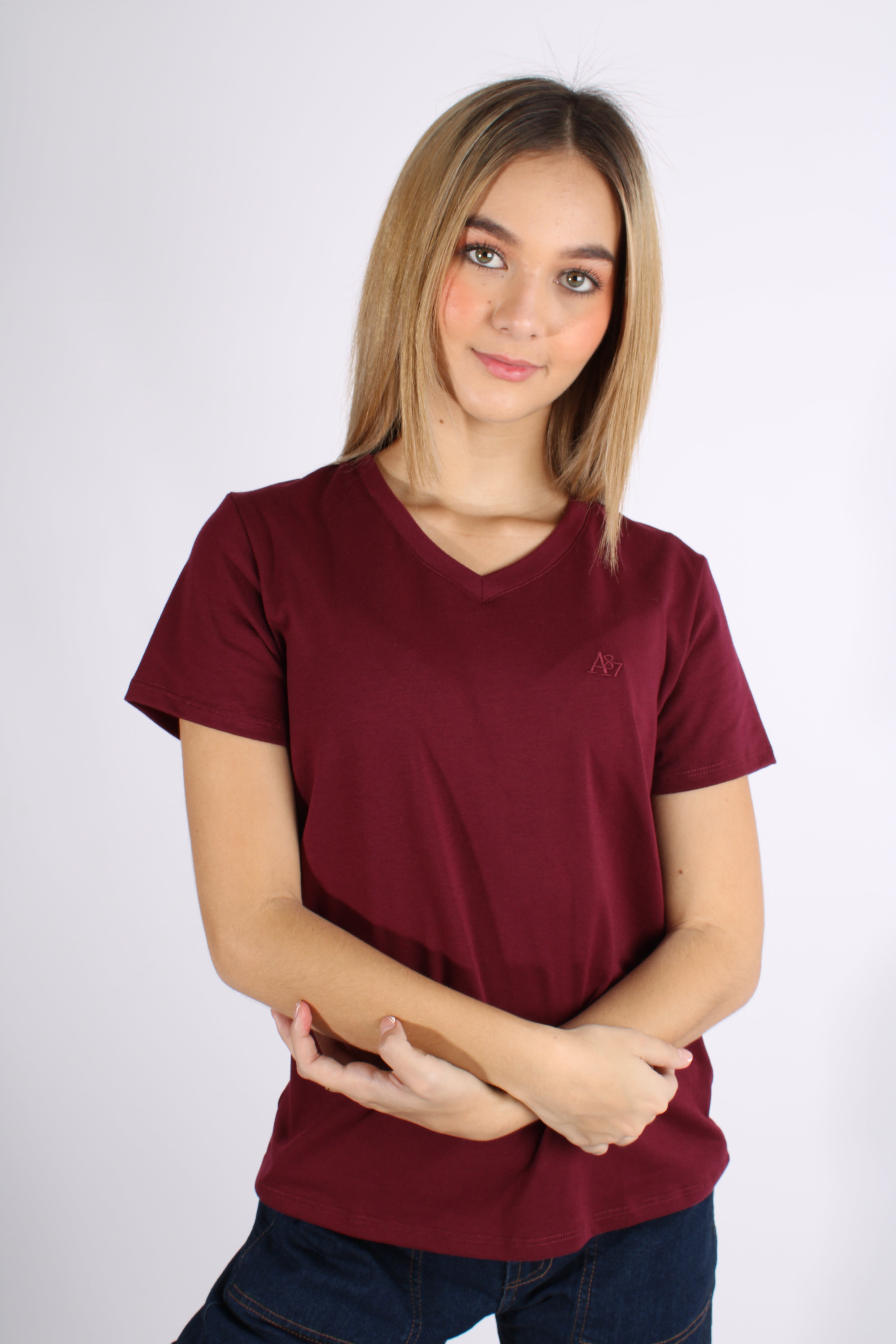 Cuello V Camiseta Roja Mujer Mujer Camiseta De Mujer De Algodón Y