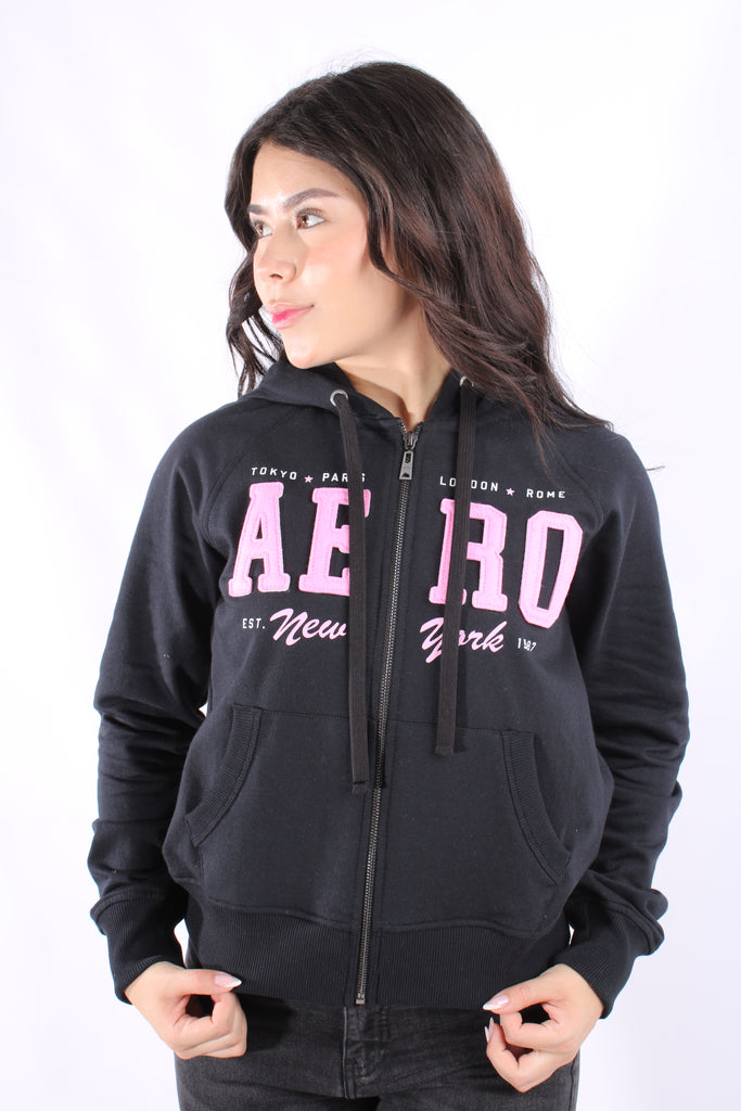 Buzo Negro Para Mujer Aeropostale Girls Fleece Zip Front Dark Black 3514