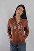 Buzo Para Mujer Aero Girls Fleece Zip Front Deep Taupe White Letters With Shiny Pebbles