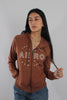 Buzo Para Mujer Aero Girls Fleece Zip Front Deep Taupe White Letters With Shiny Pebbles