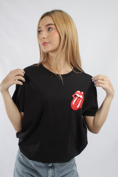 Camiseta Unisex Oversize Rolling Stones Aero Guys Fashion Graphics Dark Black Rs016