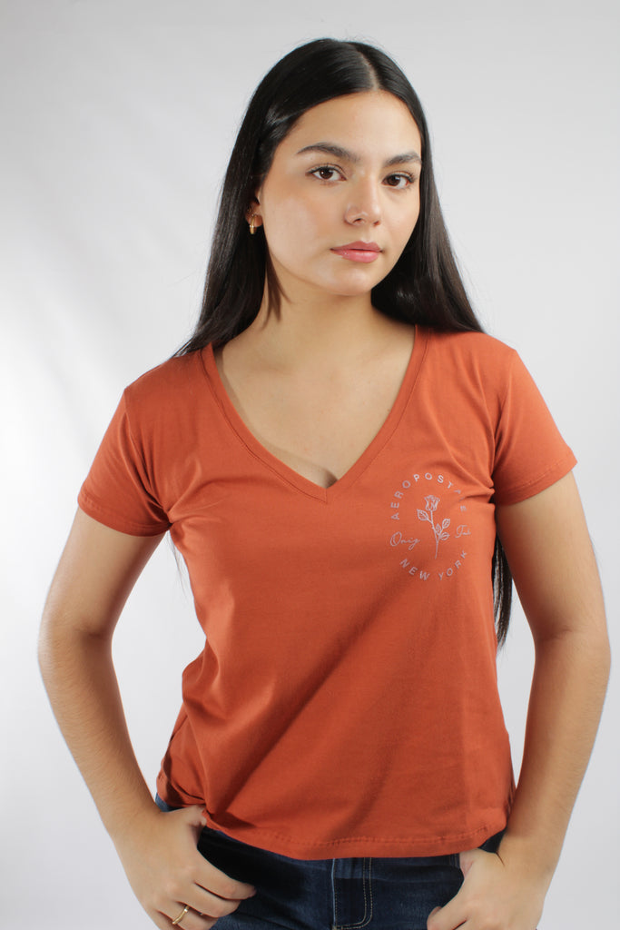 Camiseta Para Mujer Neck V Rose Aero Girls Fashion Ss Brick Dust