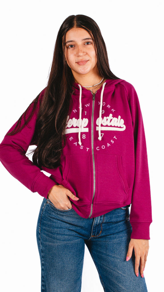 Aéro Hoodie Fleece Morado Con Cierre Al Frente